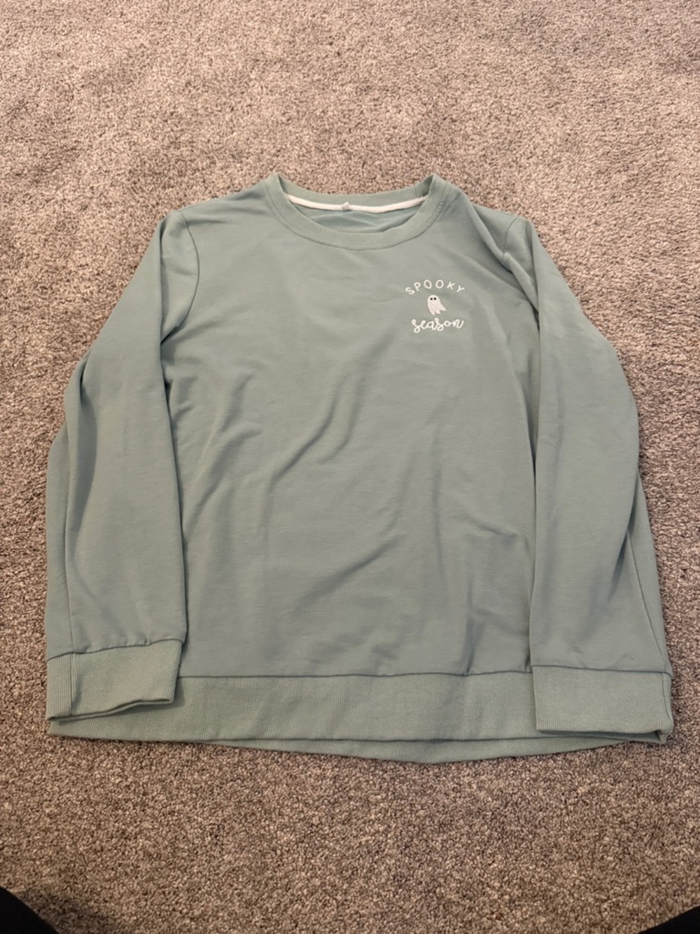 Spooky Season Ghost Crewneck Sweatshirt Sage Green XXL